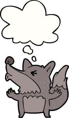 Bir insan tarafından çizilmiş düşünce baloncuğuyla uluyan bir kurt adam.