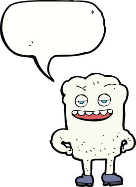 Bir insan tarafından çizilmiş konuşma baloncuğu olan kendini beğenmiş bir çizgi film karakteri.