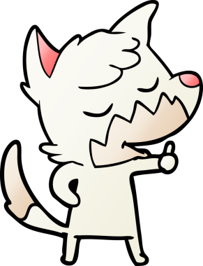 Dost canlısı çizgi film tilkisi bir insan tarafından çizilmiş baş parmak işareti veriyor.