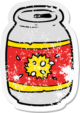 Bir insan tarafından çizilmiş karikatür soda kutusunun sıkıntılı etiketi.