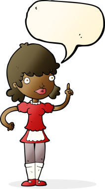 Bir insan tarafından çizilmiş konuşma balonu olan çizgi film hizmetçisi.