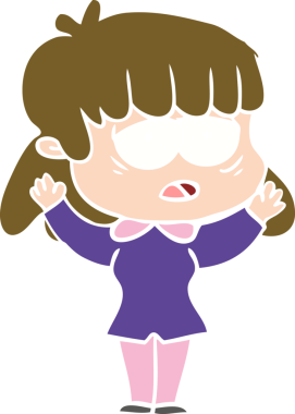 Düz renkli çizgi film. Bir insan tarafından çizilmiş yorgun kadın.