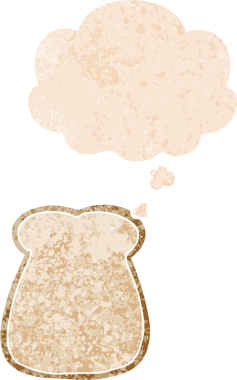 Düşünce baloncuklu çizgi film dilimi grunge sıkıntılı retro dokuma tarzı bir insan tarafından çizilmiş