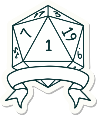 Bir insan tarafından çizilmiş doğal bir d20 zar etiketi.