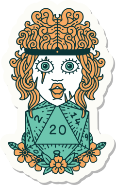 Bir insan tarafından çizilmiş 20 zarlı bir insan barbarının çıkartması.