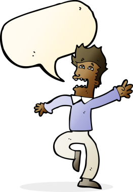 Bir insan tarafından çizilen konuşma baloncuğuyla panikleyen çizgi film adamı.