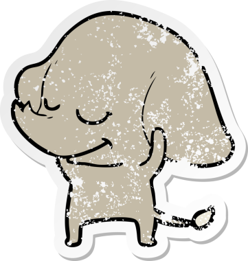 Bir insan tarafından çizilmiş gülümseyen bir filin sıkıntılı çıkartması.