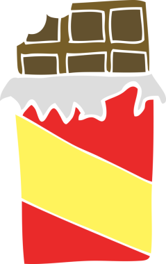 Düz renkli çizgi film çikolatası bir insan tarafından çizilmiş.