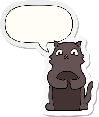 Bir insan tarafından çizilmiş baloncuk çıkartmalı çizgi film kedisi.