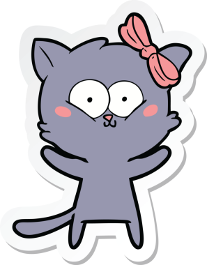 Bir insan tarafından çizilmiş çizgi film kedisinin çıkartması.