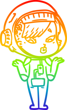 Gökkuşağı gradyan çizgi çizimi bir insan tarafından çizilmiş astronot bir kadın.