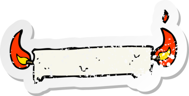 Bir insan tarafından çizilen yanan bir mumun gerilimli retro etiketi.