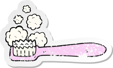 İnsan tarafından çizilmiş bir diş fırçasının gerilimli retro yapıştırması.