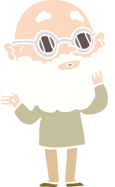 Düz renkli çizgi film meraklısı sakallı ve gözlüklü bir insan tarafından çizilmiş.