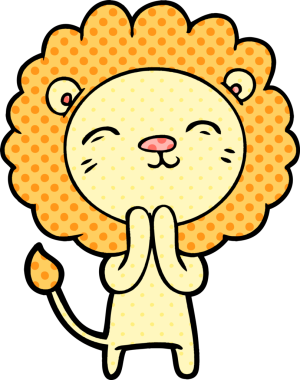 Bir insan tarafından çizilmiş çizgi film aslanı.