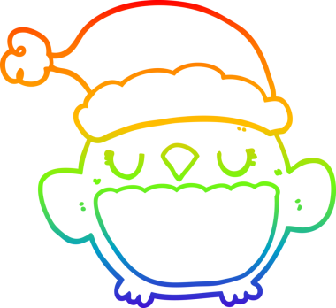 Gökkuşağı gradyan çizgisi bir insan tarafından çizilmiş şirin bir Noel baykuşunun çizimi