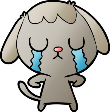 Bir insan tarafından çizilmiş şirin bir çizgi film köpeği ağlıyor.