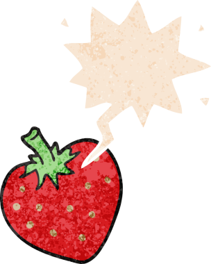 grunge 'da konuşma baloncuğu olan karikatür çileği bir insan tarafından çizilmiş tedirgin geçmiş dokuma tarzı