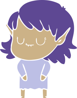 Bir insan tarafından çizilmiş mutlu düz renkli çizgi film elf kızı