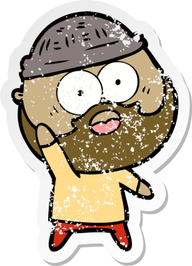 Çizgi film sakallı bir adamın sıkıntılı çıkartması. Bir insan tarafından çizilmiş.