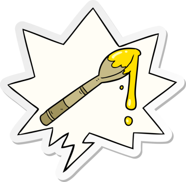 Bir insan tarafından çizilmiş balon etiketli bir kaşık bal.