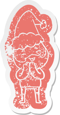 Mutlu sakallı, Noel Baba şapkası takan, bir insan tarafından çizilmiş, garip bir karikatür.