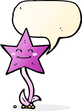 Bir insan tarafından çizilmiş konuşma balonlu çizgi film yıldızı çiçeği.