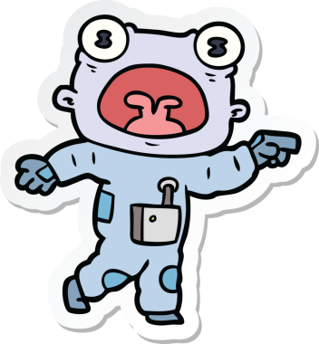 Bir insan tarafından çizilmiş garip uzaylı çizgi filminin çıkartması.