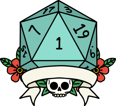 Retro Dövme Biçimi Doğal Bir d20 zar bir insan tarafından çizildi