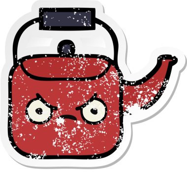 Bir insan tarafından çizilmiş tatlı bir çaydanlığın sıkıntılı çıkartması.