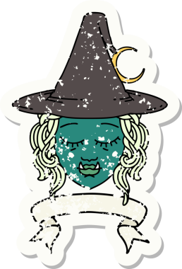 Retro Dövme Biçimi Bir insan tarafından çizilmiş yarı ork cadı yüzü