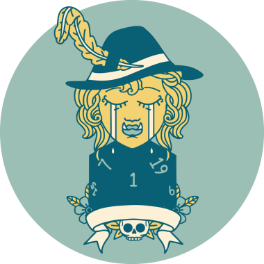 Retro Dövme Tarzı Ağlayan Ork Ozan Karakteri Bir insan tarafından çizilmiş doğal bir D20 rulo