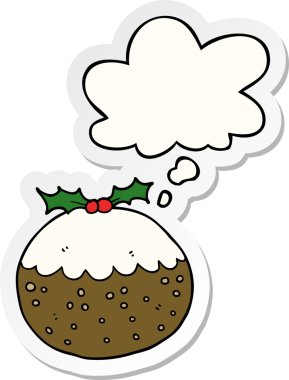 Düşünce baloncuklu noel pudingi insan tarafından çizilmiş bir çıkartma.