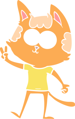 Mutlu düz renkli çizgi film kedisi Bir insan tarafından çizilmiş barış işareti