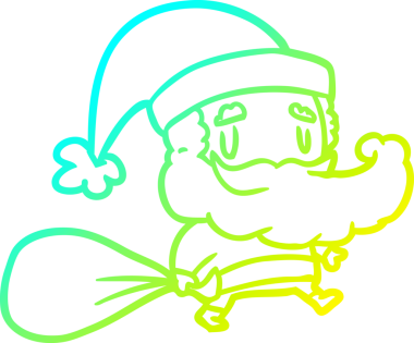 Bir insan tarafından çizilmiş hediye torbalarını taşıyan Noel Baba 'nın soğuk gradyan çizimi.