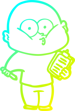 Bir insan tarafından çizilmiş, kel bir adamın soğuk çizgi çizimi.