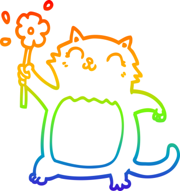 Gökkuşağı gradyan çizgi çizimi bir insan tarafından çizilmiş çiçekli bir kedi