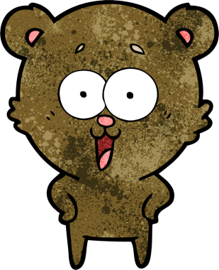 Bir insan tarafından çizilmiş gülen oyuncak ayı çizgi filmi.