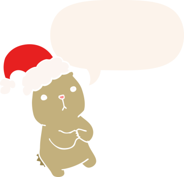 Bir insan tarafından çizilmiş eski tarz bir konuşma baloncuğuyla endişelenen çizgi film Noel Ayısı