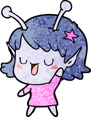 Bir insan tarafından çizilmiş mutlu uzaylı kız çizgi filmi.