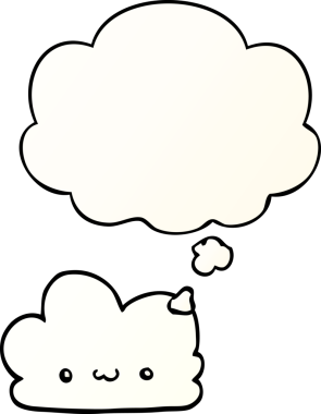 Düşünce baloncuğu olan sevimli çizgi film bulutu bir insan tarafından çizilmiş.