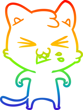 Gökkuşağı gradyan çizgi çizimi Bir insan tarafından çizilmiş bir çizgi kedi tıslama