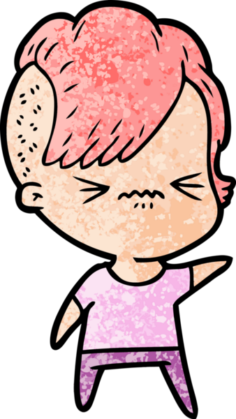 Çizgi film, bir insan tarafından çizilmiş sinirli hippi kız.