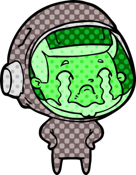 Bir insan tarafından çizilmiş ağlayan astronot çizgi filmi.