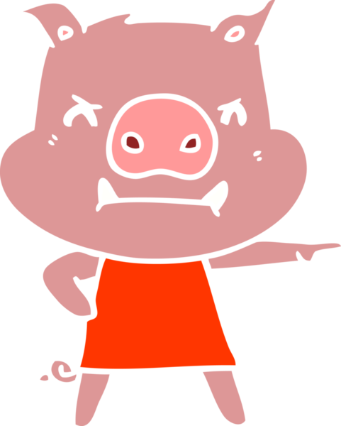 kızgın düz renkli çizgi film domuz bir insan tarafından çizilmiş.