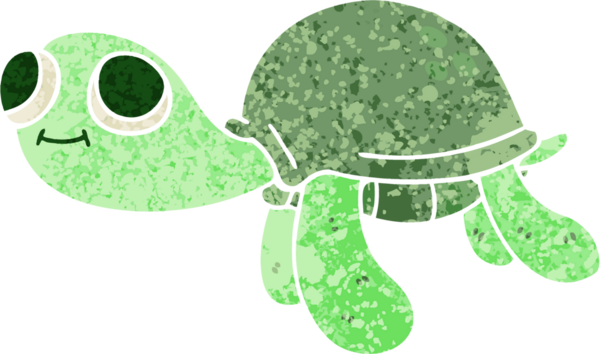 Retro illüstrasyon stili bir insan tarafından çizilmiş garip çizgi film kaplumbağası.