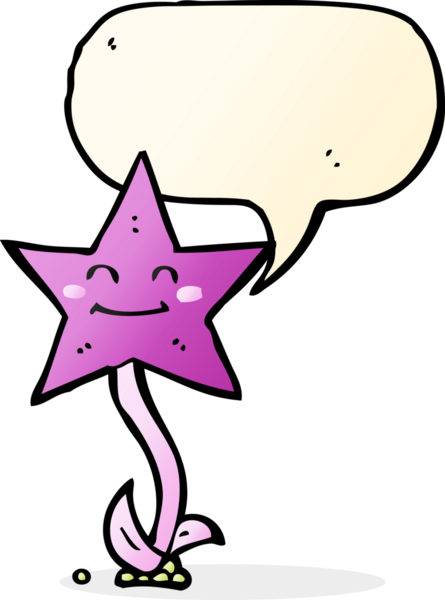 Bir insan tarafından çizilmiş konuşma balonlu çizgi film yıldızı çiçeği.