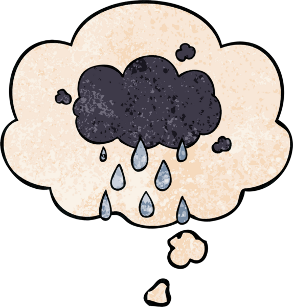 Bir insan tarafından çizilmiş grunge desenli düşünce baloncuklarıyla yağmur yağıyor.