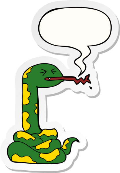 Bir insan tarafından çizilmiş konuşma balonu çıkartmalı tıslayan yılan çizgi filmi.