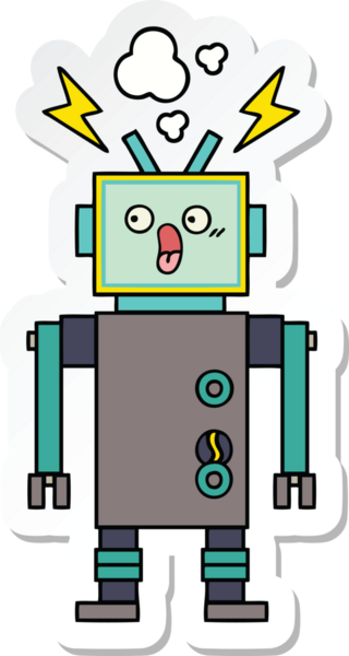 Bir insan tarafından çizilmiş şirin çizgi film robotunun çıkartması.